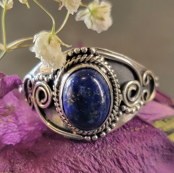 Handcrafted Jewelry - Native Lapis Lazuli Gemstone Ring 9 Sterling Silver 925 Boho Jewelry Gypsy